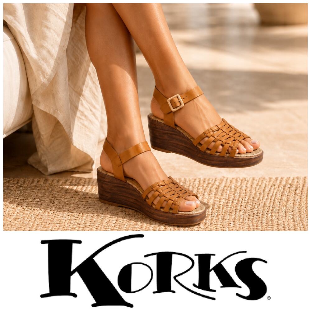 NEW Korks Marley Sz 11 Tan Woven Platform Wedge Slingback Sandals NWOB